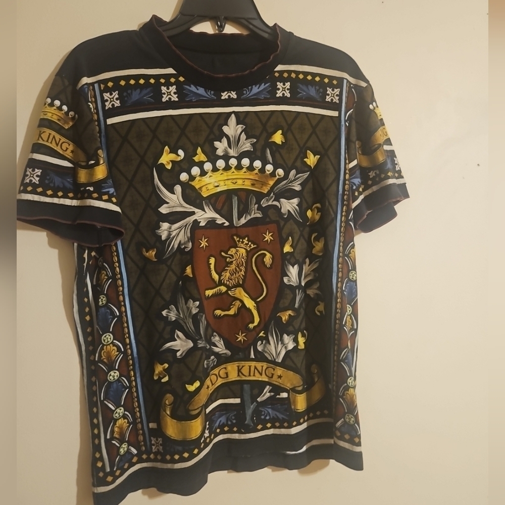 Dolce & Gabbana Black/Brown Crown Print Jersey T-Shirt Size 46 /S
